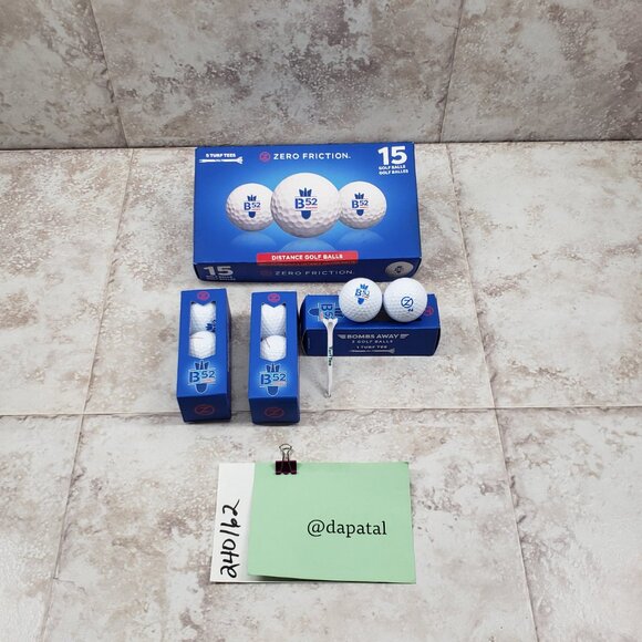 8 B52 Bomber Distance Golf Balls w/ 3 Turf Tees White Zero Friction Partial Pack - Picture 8 of 8